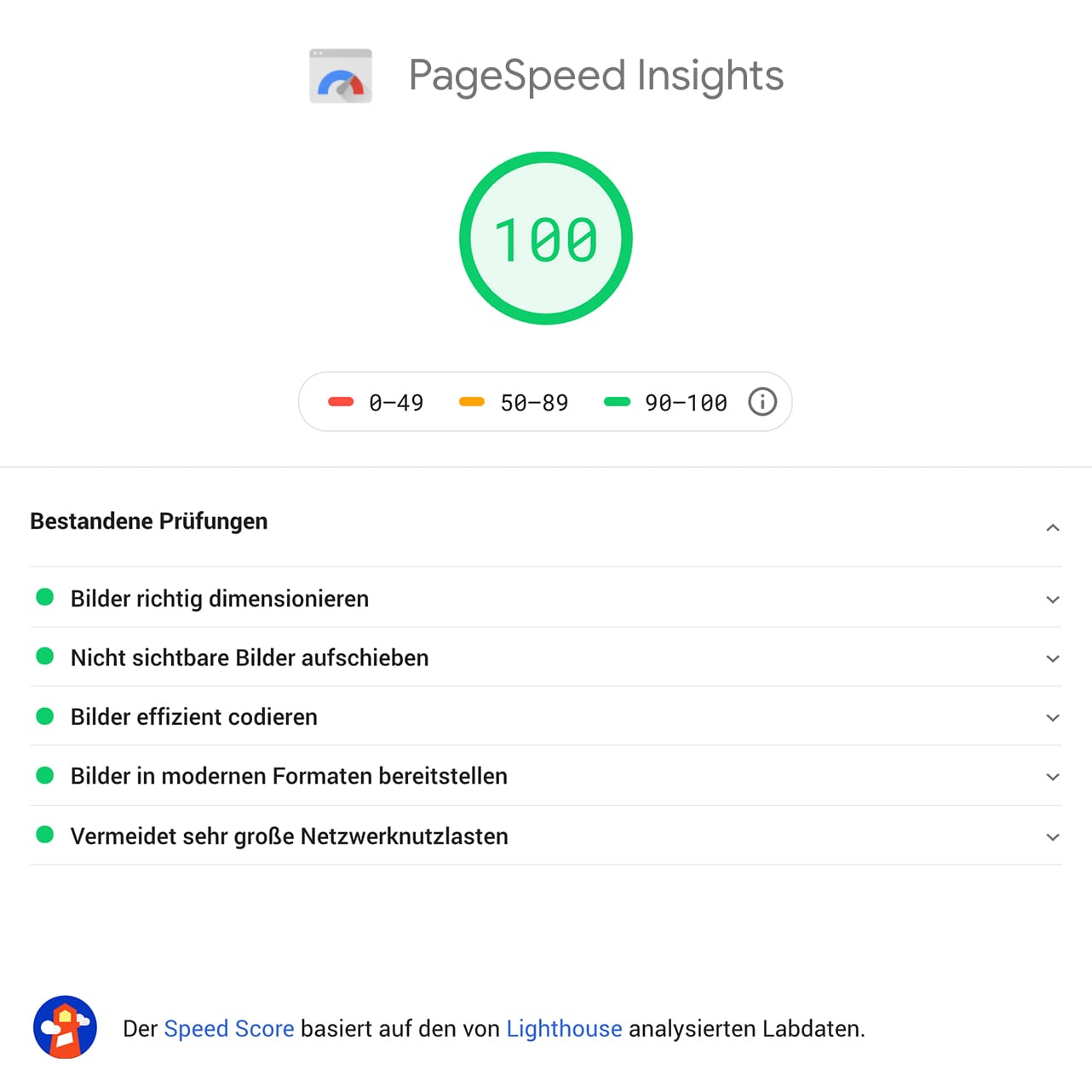 Google PageSpeed Insights: 100% Rating